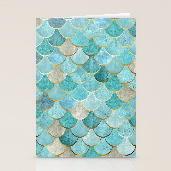 Moroccan Mermaid Fish Scale Pattern, Aqua,Teal Stationery Card