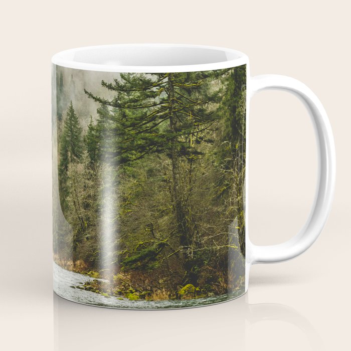 Wanderlust Forest River - Mountain Adventure In Foggy Woods Coffee Mug
