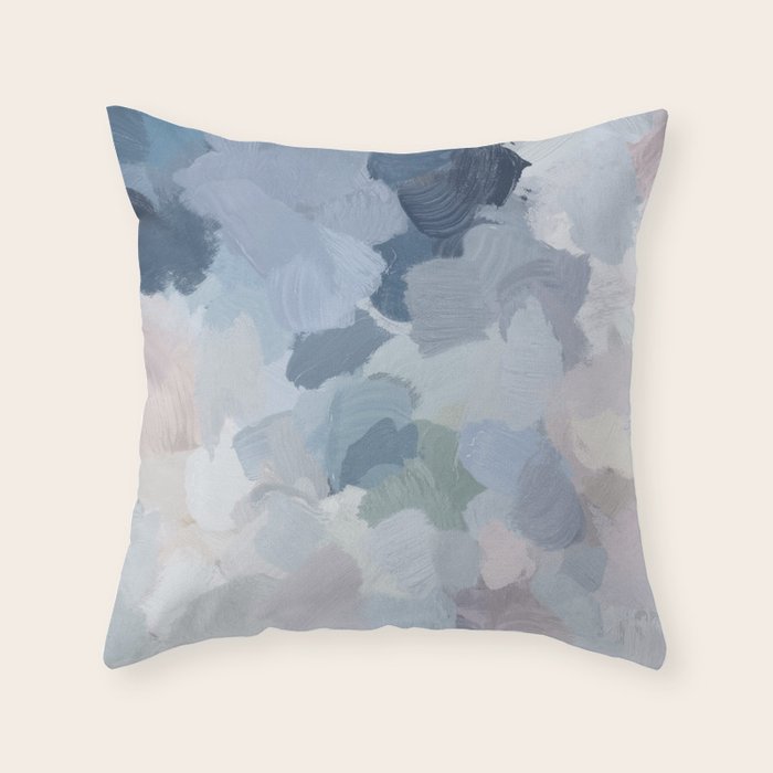 Final Flourishing - Navy Indigo Gray Blue Blush Pink Lavender Abstract Floral Spring Wall Art Throw Pillow