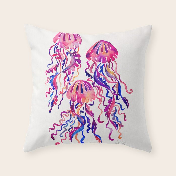 Jellyfish - Magenta Palette Throw Pillow