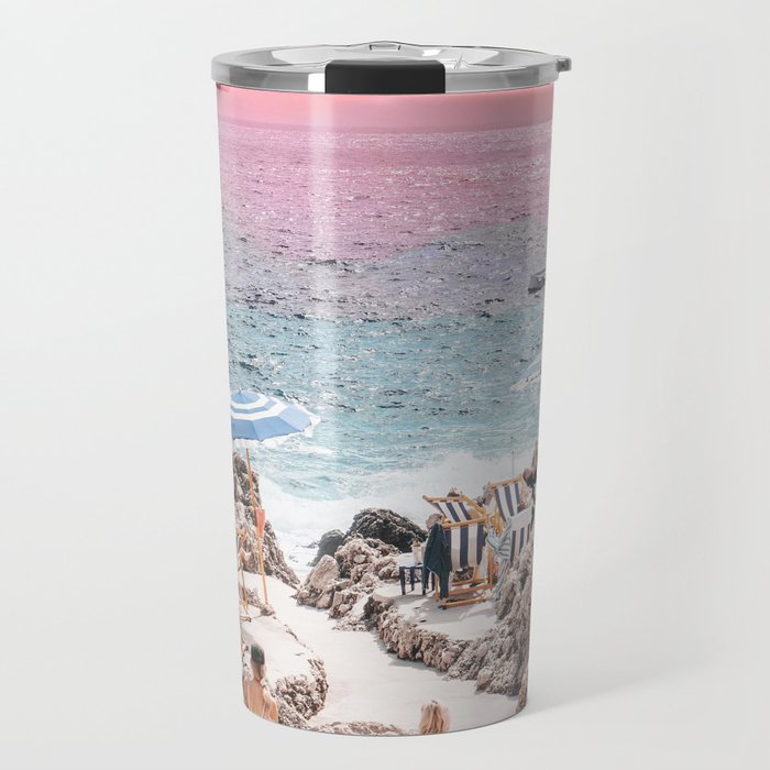 Beach Day, Travel Photography Digital Wall Decor, Tropical Beach Island Collage Travel Mug