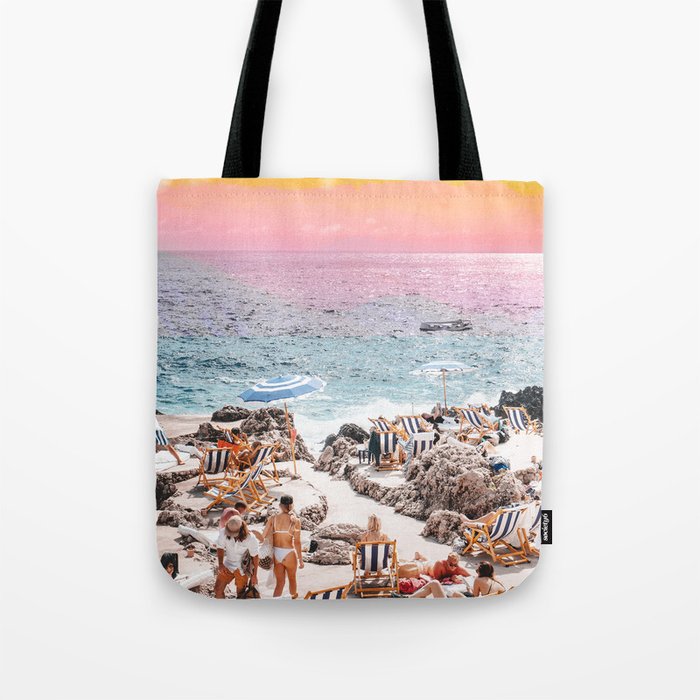 Beach Day, Travel Photography Digital Wall Decor, Tropical Beach Island Collage Tote Bag