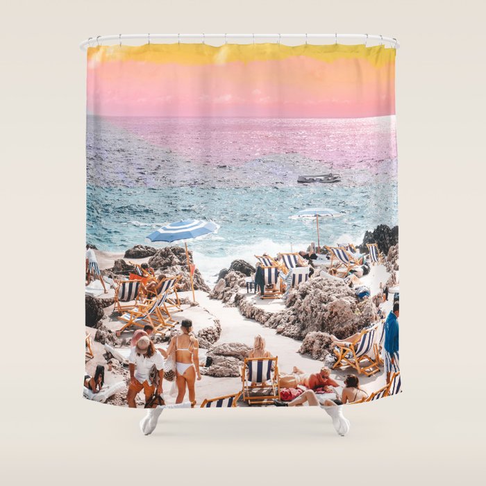 Beach Day, Travel Photography Digital Wall Decor, Tropical Beach Island Collage Shower Curtain