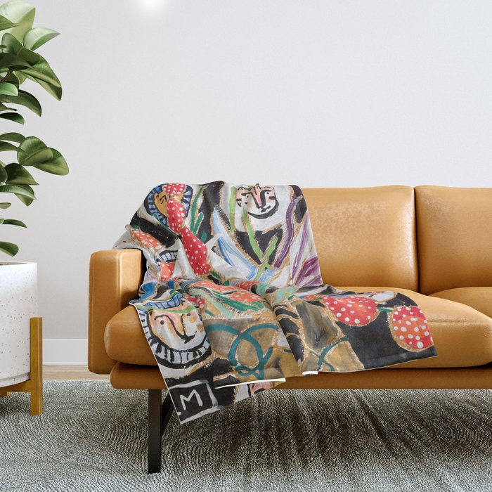 Lions And Tigers Dark Floral Still Life Painting Throw Blanket