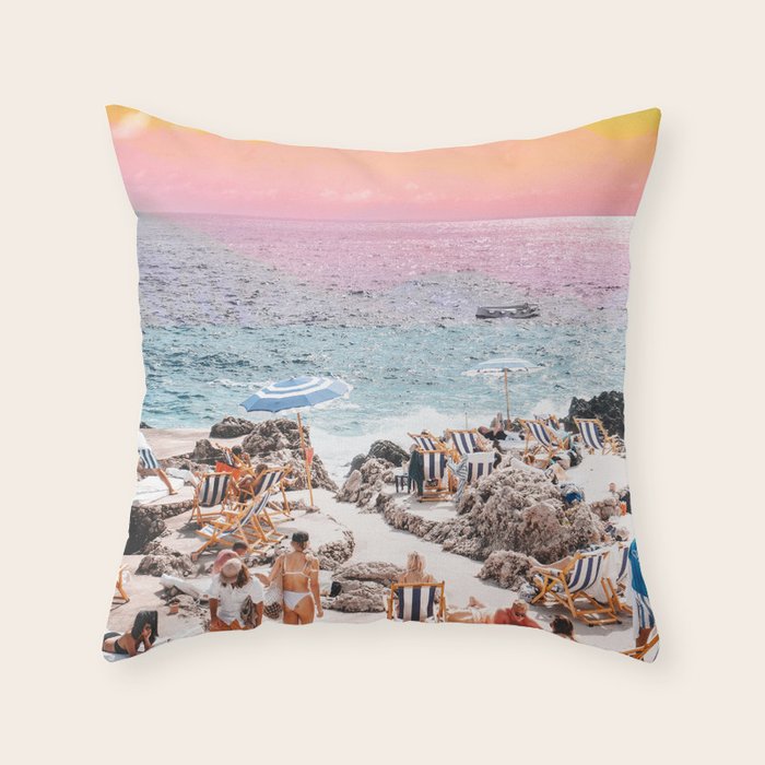 Beach Day, Travel Photography Digital Wall Decor, Tropical Beach Island Collage Throw Pillow