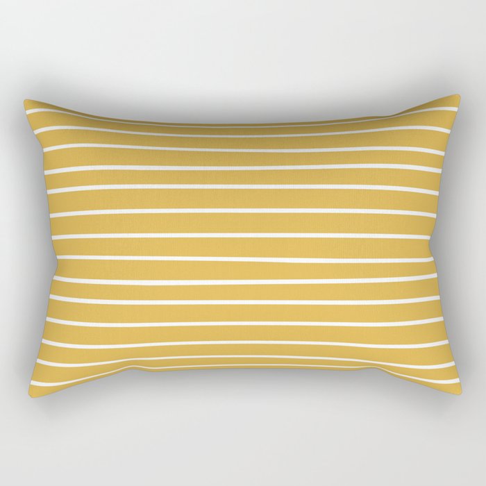 Colorful Stripes, Mustard Yellow And White, Abstract Art Rectangular Pillow
