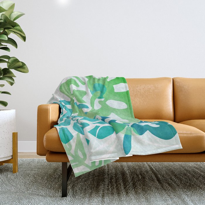 Blue And Green Coastal Floral Watercolor Throw Blanket