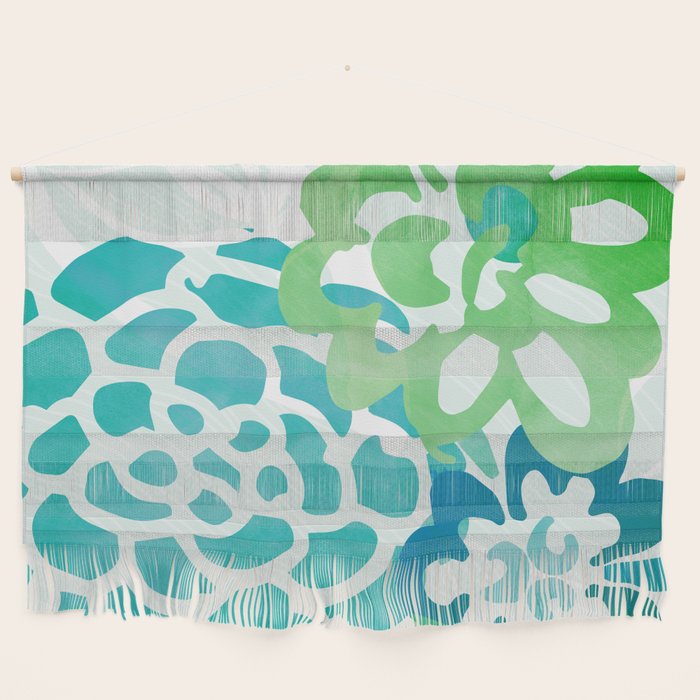 Blue And Green Coastal Floral Watercolor Wall Hanging