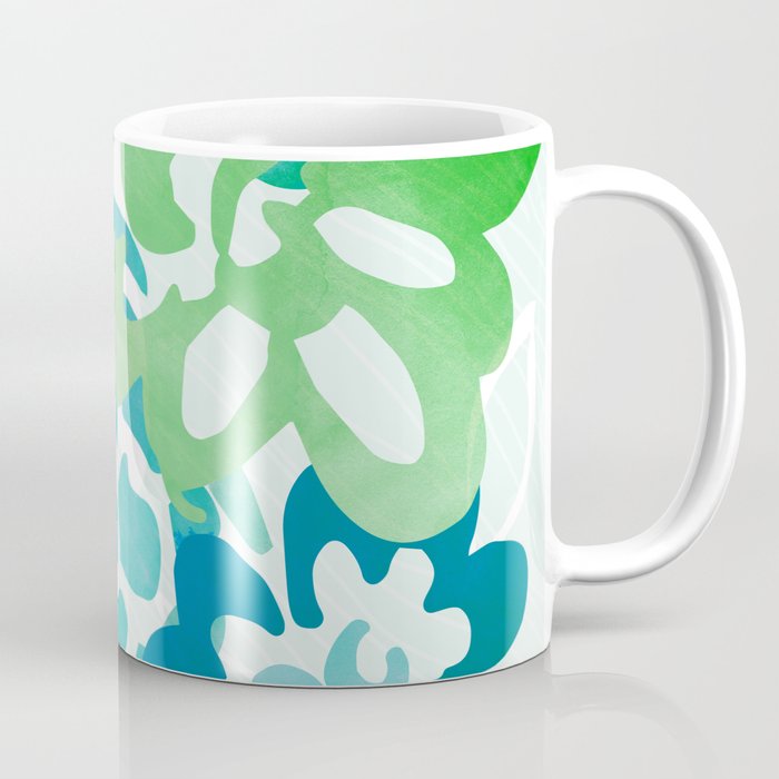 Blue And Green Coastal Floral Watercolor Coffee Mug