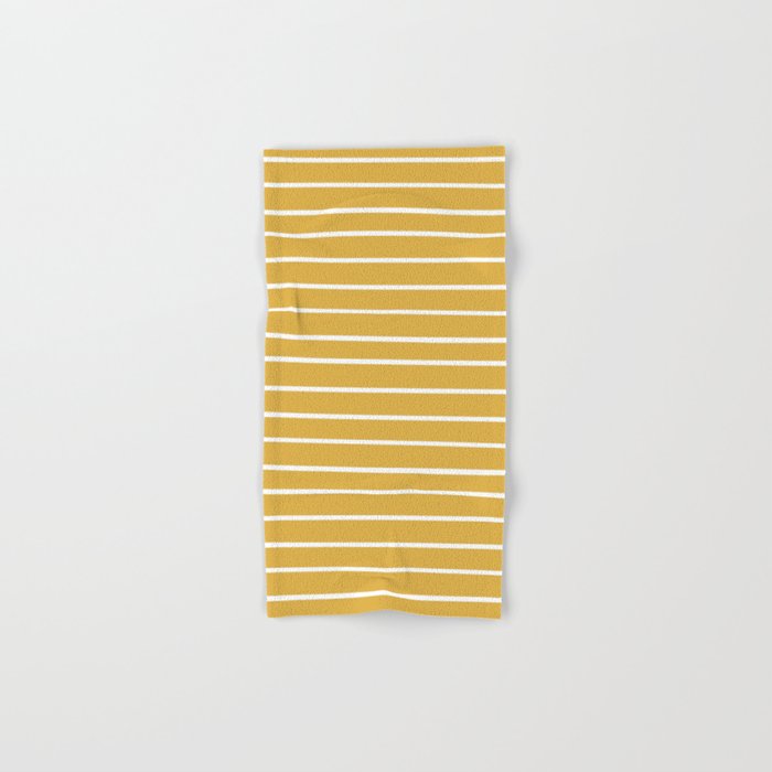 Colorful Stripes, Mustard Yellow And White, Abstract Art Bath Towel