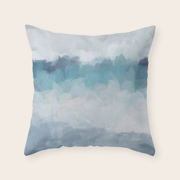 Stormy Seas - Aqua Teal Turquoise Sky Blue White Gray Abstract Art Modern Painting Throw Pillow