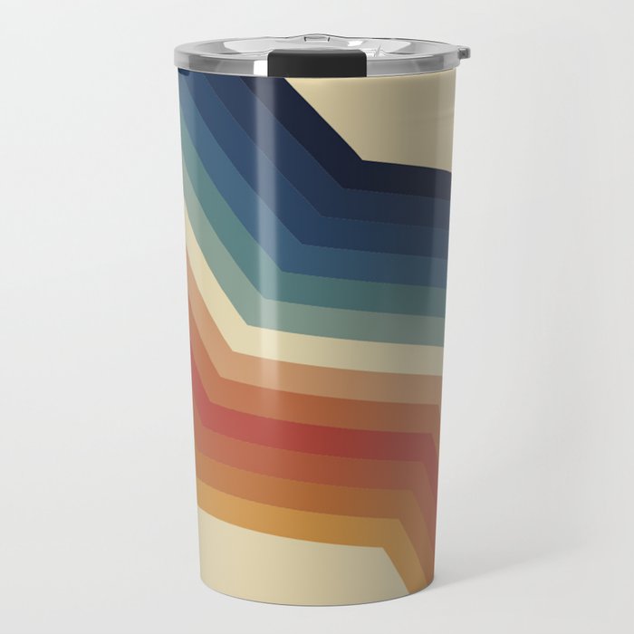 Funky Colorful 70s Rainbow Striped Zig Zag Pattern Blue Orange Hues Travel Mug