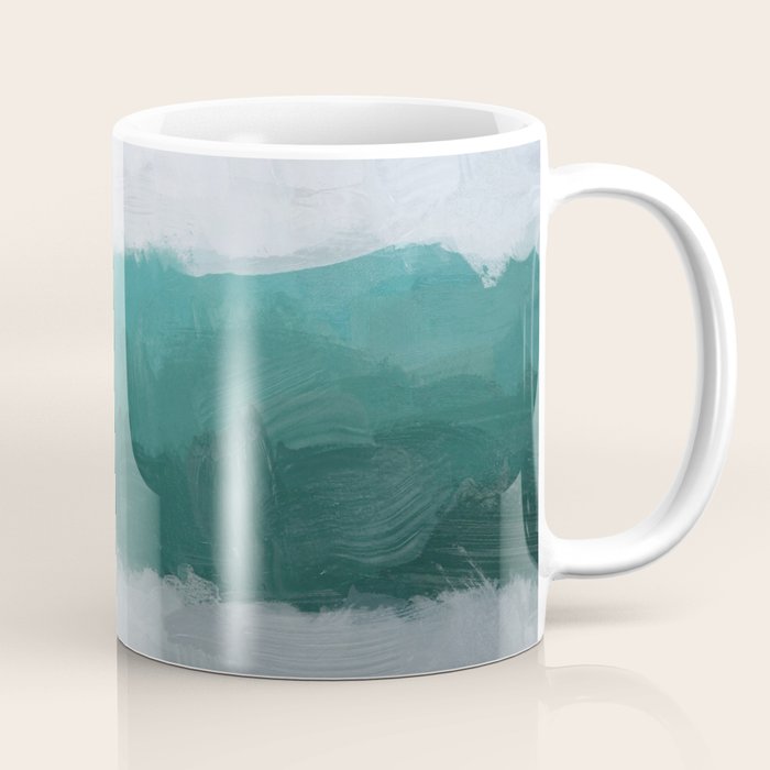 Surfs Up - Aqua Teal Turquoise Sky Blue White Gray Abstract Painting Art Water Ocean Waves Coffee Mug