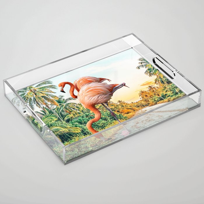 Flamingo Vacay #Photography #Surrealism Acrylic Tray