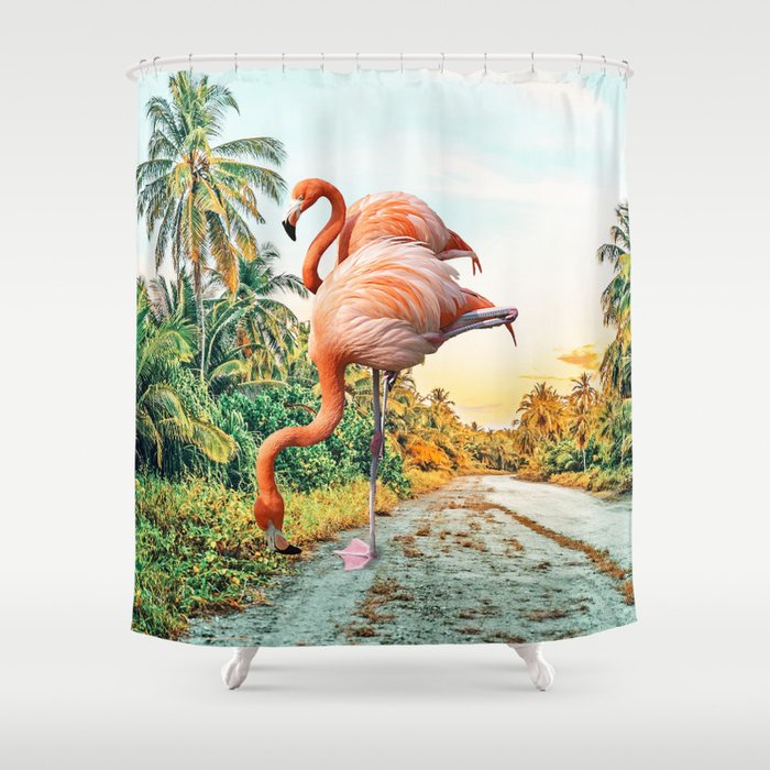 Flamingo Vacay #Photography #Surrealism Shower Curtain