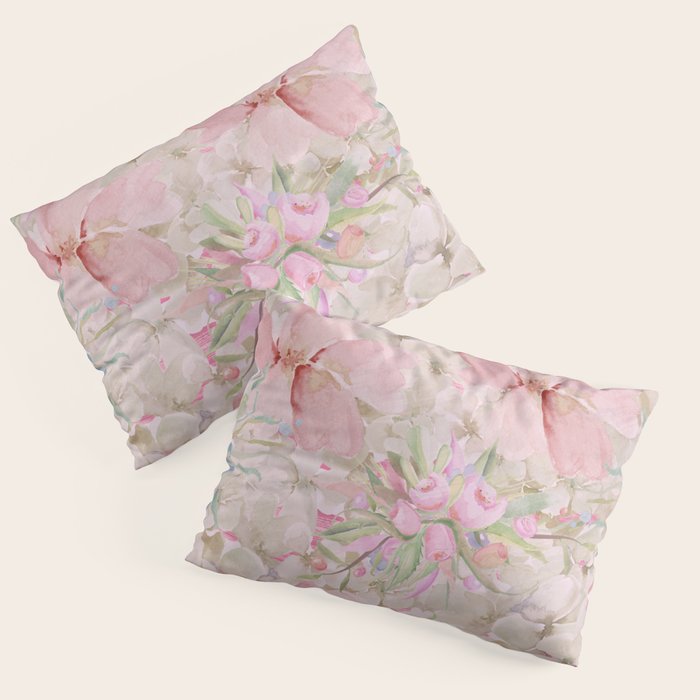 Modern Pastel Pink Watercolor Chic Floral Pillow Sham