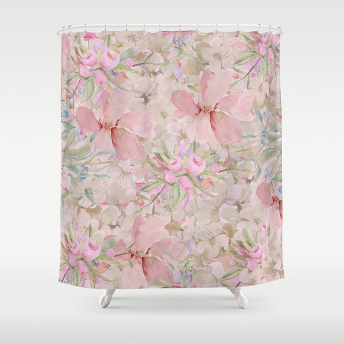 Modern Pastel Pink Watercolor Chic Floral Shower Curtain
