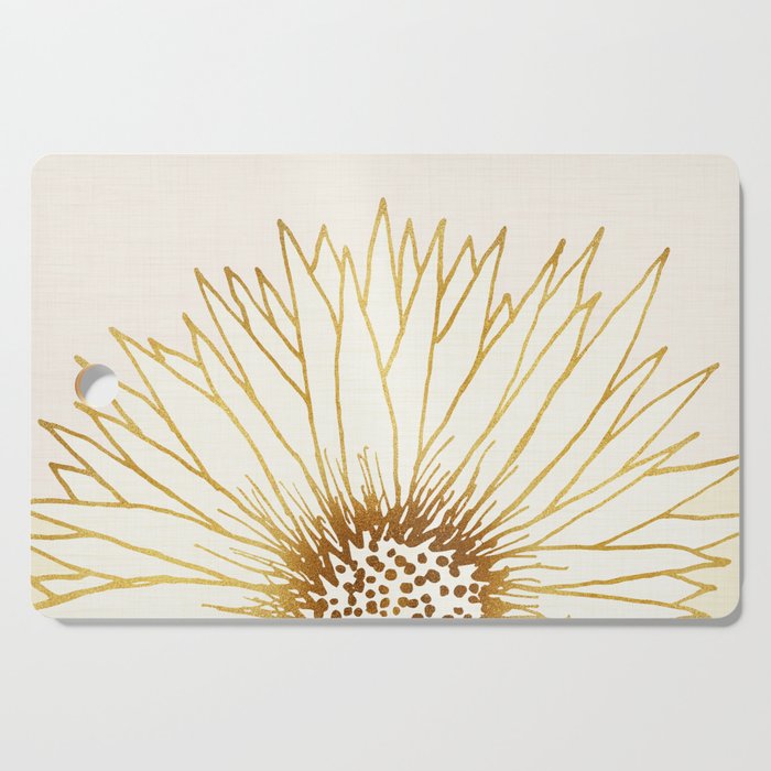 Gold Sunflower Floral Illustration Cutting Board