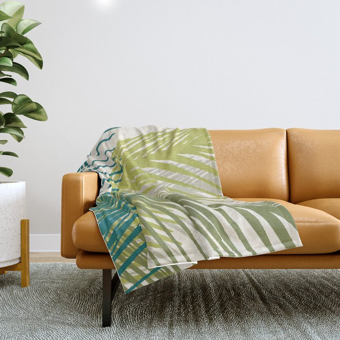 Green Palm Leaf Silhouettes Throw Blanket