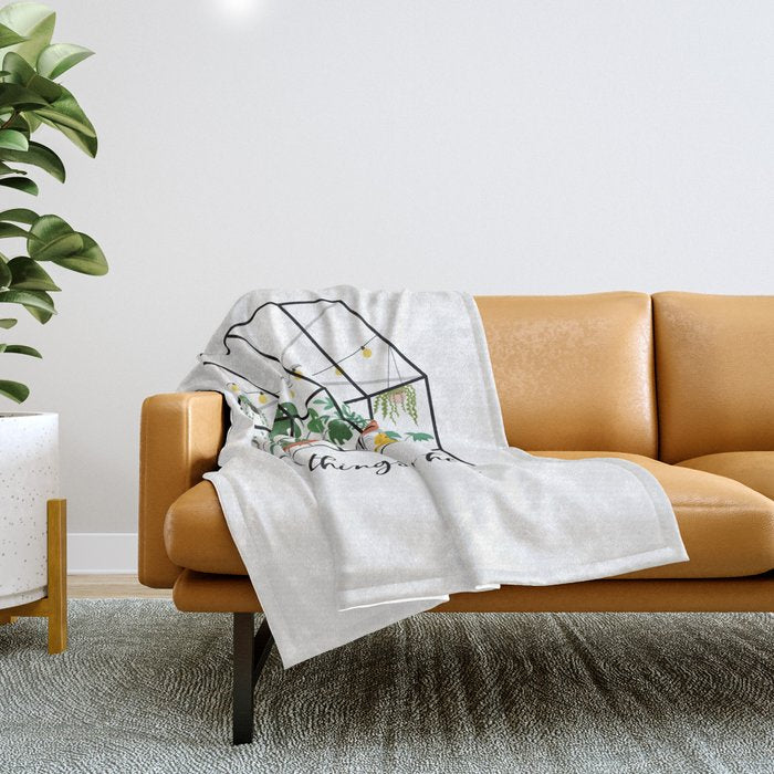Good Things Grow Here Illustrated Quote Throw Blanket