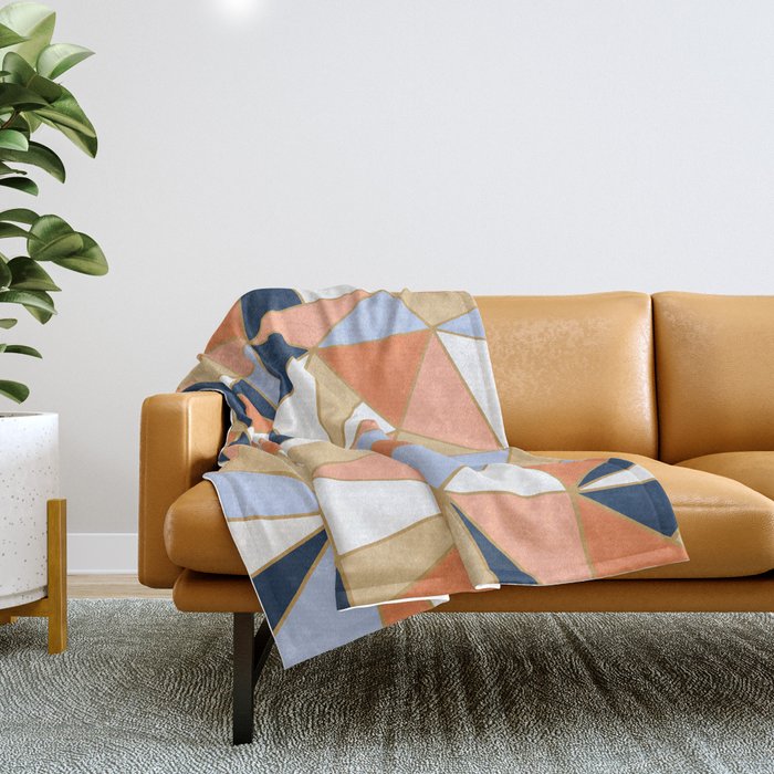 Festive, Geometric Art, Orange, Navy, Blue, Gold, Abstract Art Throw Blanket