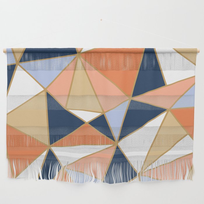 Festive, Geometric Art, Orange, Navy, Blue, Gold, Abstract Art Wall Hanging