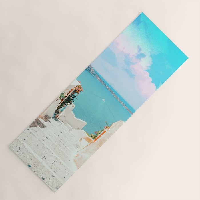 Surreal Greece, Tropical Travel Scenic Photography, Colorful Pastel Landscape Bohemian Architecture Yoga Mat