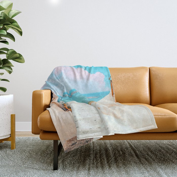 Surreal Greece, Tropical Travel Scenic Photography, Colorful Pastel Landscape Bohemian Architecture Throw Blanket