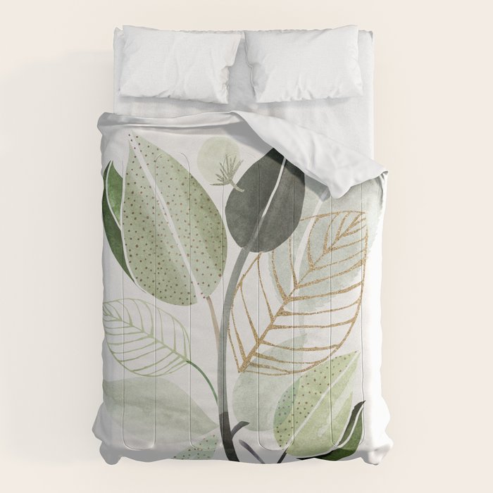 Forest Bouquet - Green Leaves Watercolor Comforter