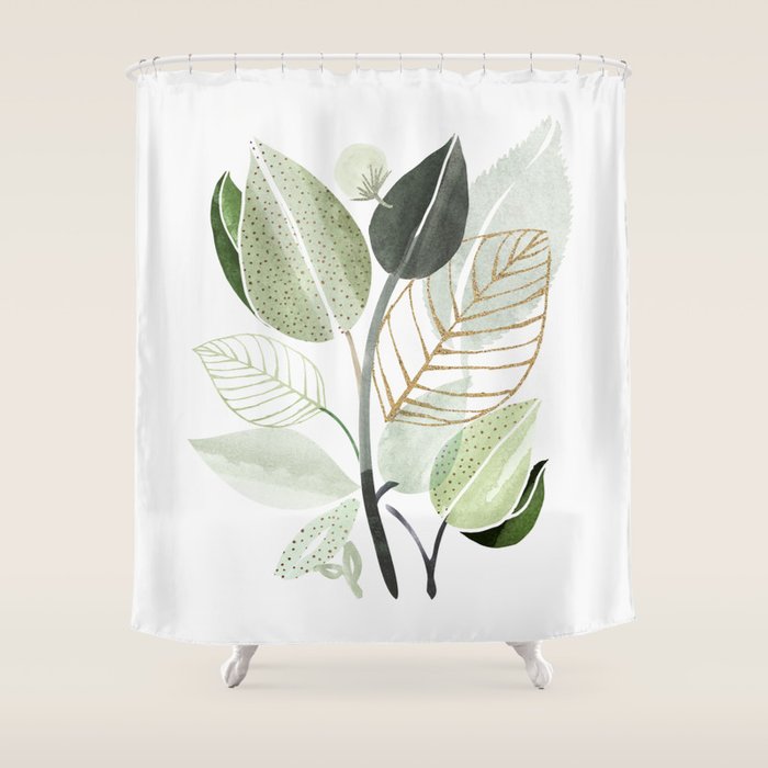 Forest Bouquet - Green Leaves Watercolor Shower Curtain
