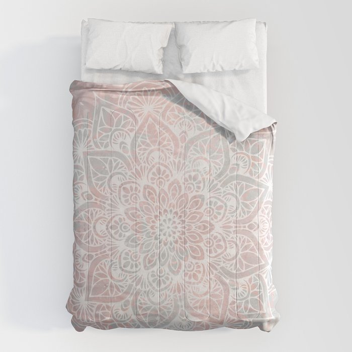 Mandala, Yoga, Love, Coral And Gray, Wall Art Boho Comforter