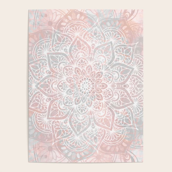 Mandala, Yoga, Love, Coral And Gray, Wall Art Boho Poster