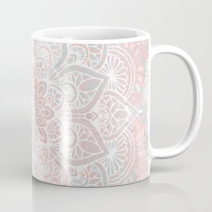 Mandala, Yoga, Love, Coral And Gray, Wall Art Boho Coffee Mug
