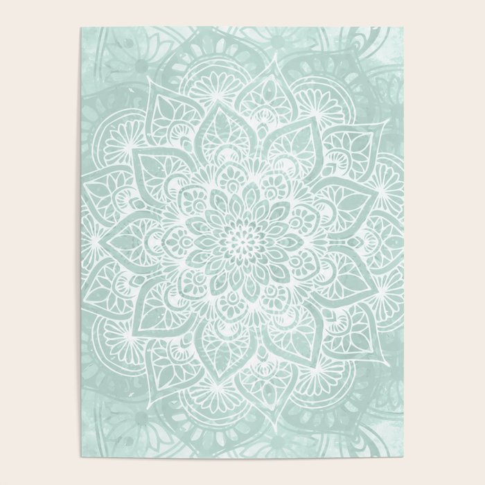 Mandala, Yoga, Love, Flower Of Life, Teal Green Poster