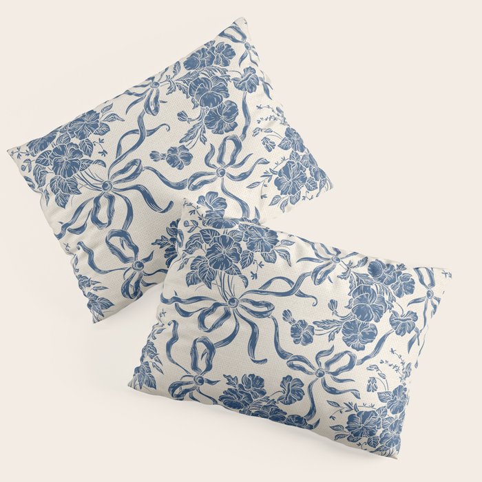 Chic Modern Vintage Ivory Navy Blue Floral Pattern Pillow Sham