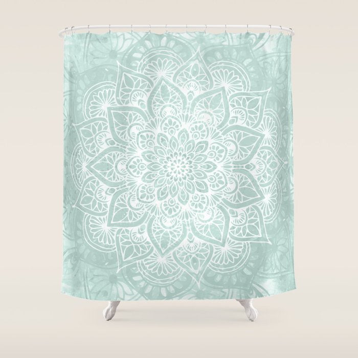 Mandala, Yoga, Love, Flower Of Life, Teal Green Shower Curtain