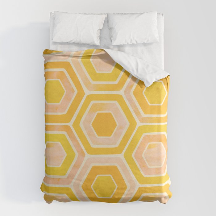 Golden Geometric Tiles Watercolor Duvet Cover