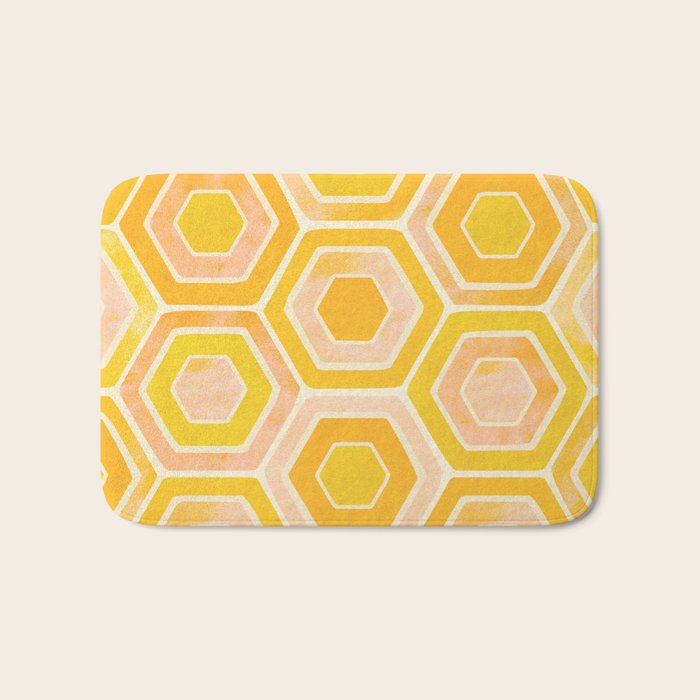 Golden Geometric Tiles Watercolor Bath Mat