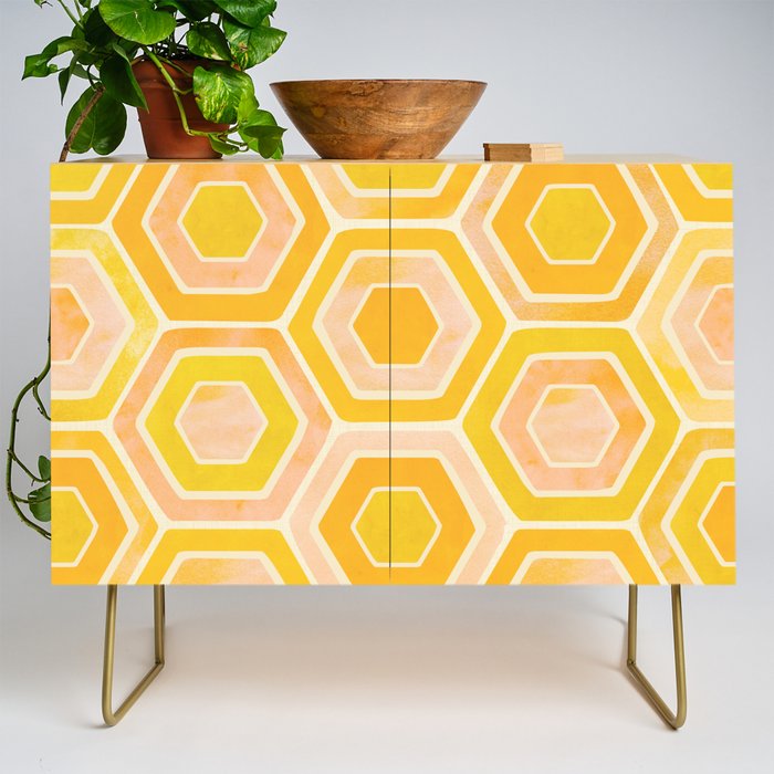 Golden Geometric Tiles Watercolor Credenza