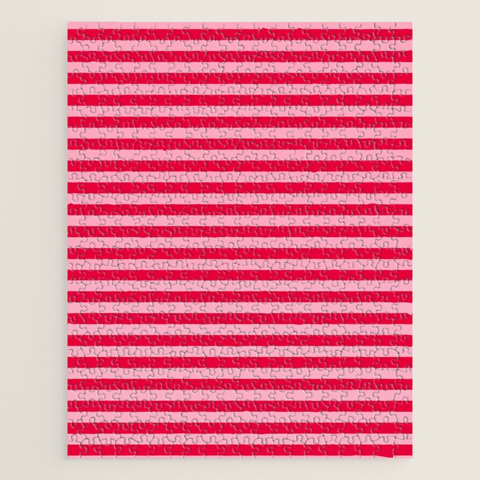 Retro, Beach, Colorful Stripes, Pink And Red Jigsaw Puzzle