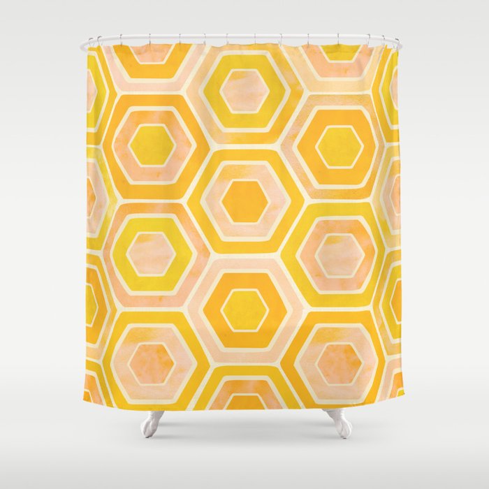 Golden Geometric Tiles Watercolor Shower Curtain