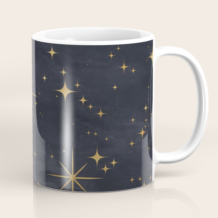 Gold Stars Black Ink Night Sky Magical Mid Century Pattern Coffee Mug