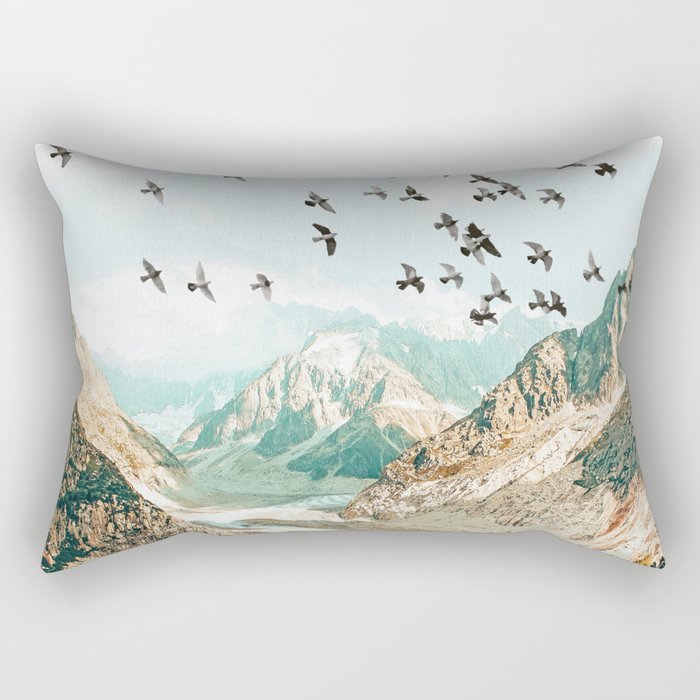 Apricity, Scenic Neutral Pastel Nature Travel Photography, Mountains Exotic Birds Landscape Path Rectangular Pillow