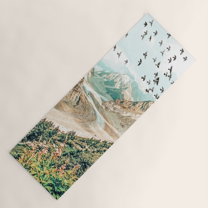 Apricity, Scenic Neutral Pastel Nature Travel Photography, Mountains Exotic Birds Landscape Path Yoga Mat