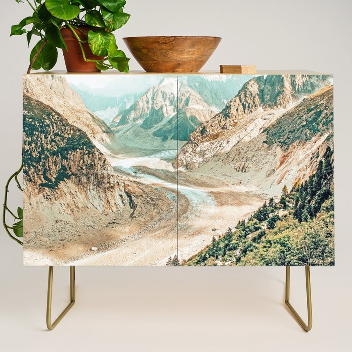 Apricity, Scenic Neutral Pastel Nature Travel Photography, Mountains Exotic Birds Landscape Path Credenza