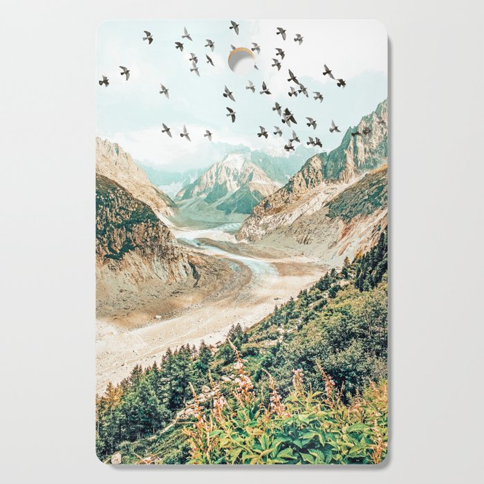 Apricity, Scenic Neutral Pastel Nature Travel Photography, Mountains Exotic Birds Landscape Path Cutting Board