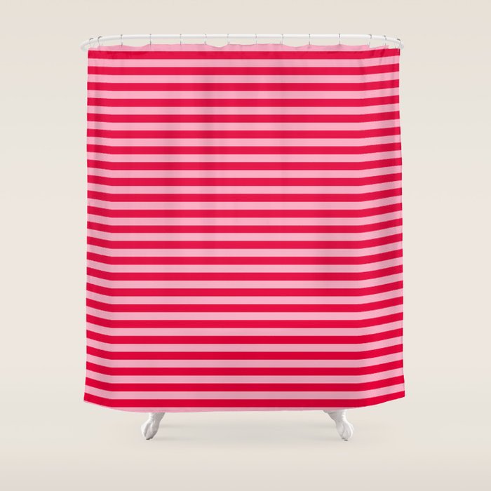 Retro, Beach, Colorful Stripes, Pink And Red Shower Curtain