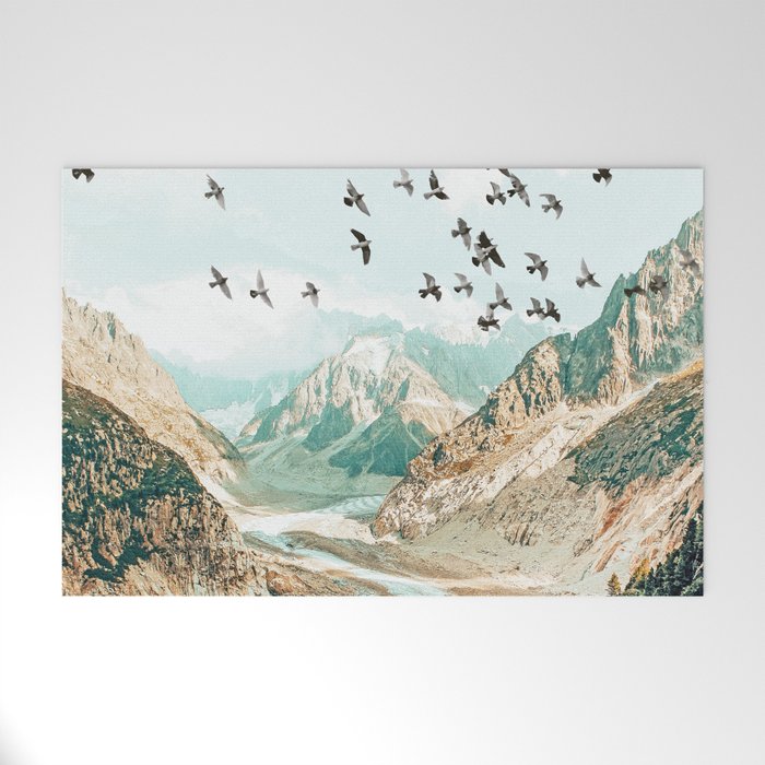 Apricity, Scenic Neutral Pastel Nature Travel Photography, Mountains Exotic Birds Landscape Path Welcome Mat