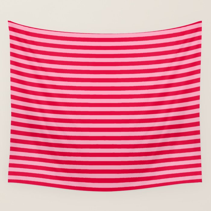 Retro, Beach, Colorful Stripes, Pink And Red Wall Tapestry
