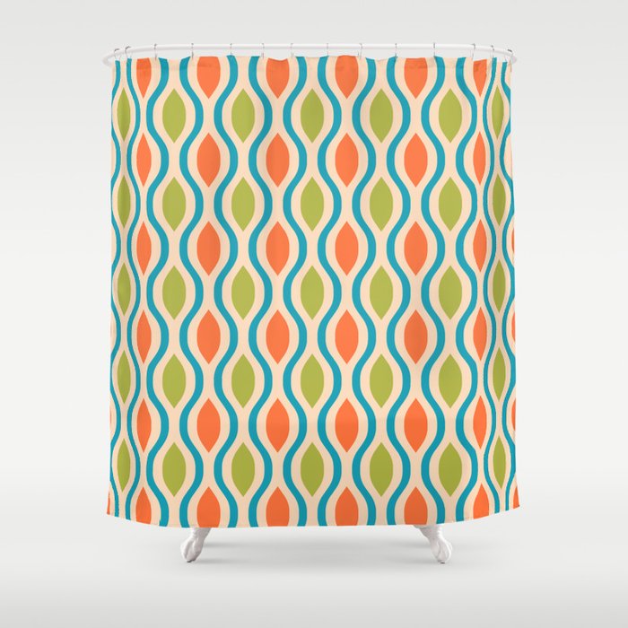 Mid Century Modern Style 336 Orange Turquoise And Olive Green Shower Curtain